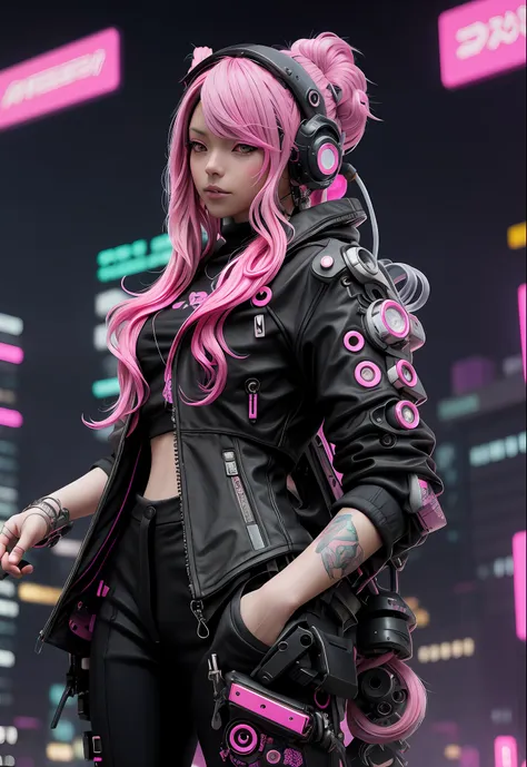 a woman with pink hair sitting on top of a wall, anime cyberpunk art, cyberpunk anime art, female cyberpunk anime girl, cyberpun...