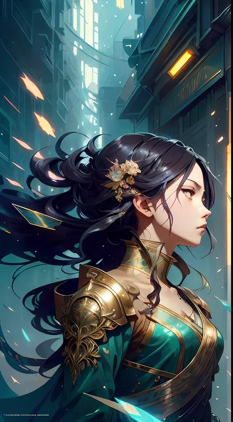 chibi style, shoulder length messy hair , happy, Full body, Beautiful anime waifu style girl, hyperdetailed painting, luminism, art by Carne Griffiths and Wadim Kashin concept art, 4k resolution, fractal isometrics details bioluminescence , 3d render, octa...