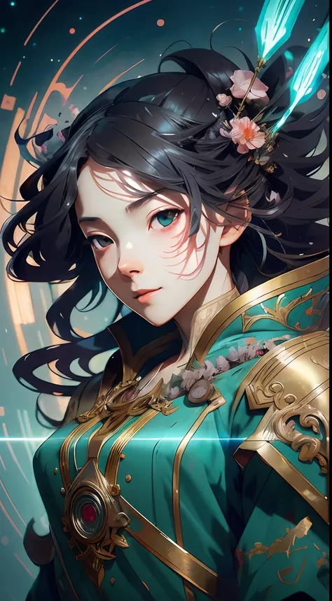 chibi style, shoulder length messy hair , happy, Full body, Beautiful anime waifu style girl, hyperdetailed painting, luminism, art by Carne Griffiths and Wadim Kashin concept art, 4k resolution, fractal isometrics details bioluminescence , 3d render, octa...