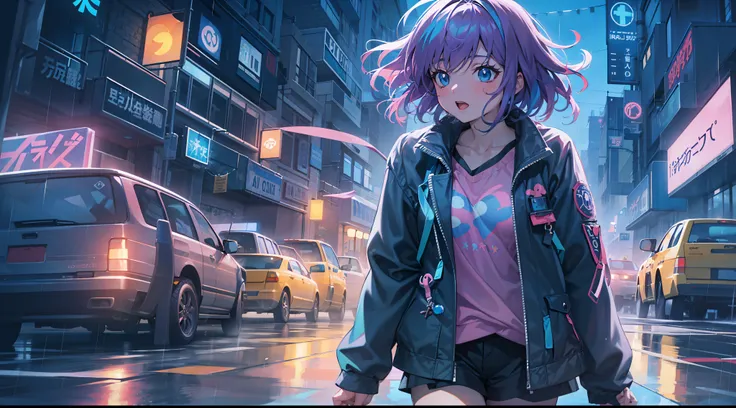 anime girl walking down street in rain at night,, in the art style of 8 0 s anime, the anime girl is running, ' ramona flowers '...