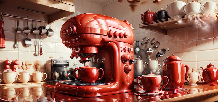 latexai_red   coffee machine in kitchen