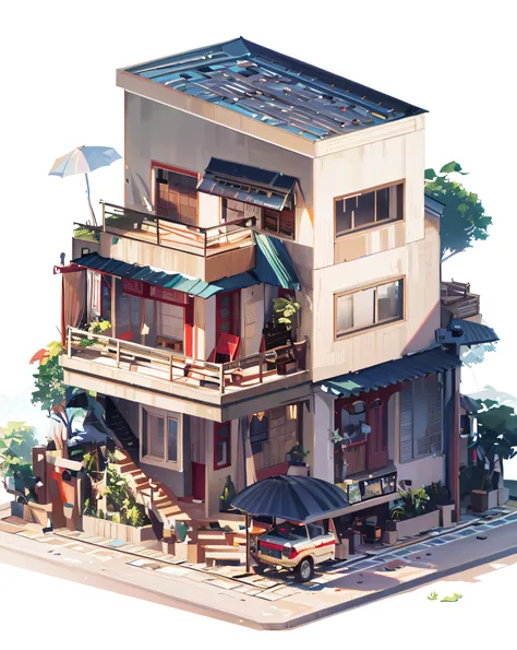 3d rendering of house in the style of hong ko house, in the style of animated gifs, traditional vietnamese, tinycore, anime aest...