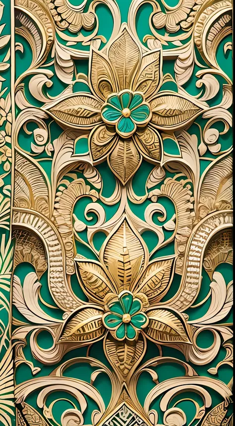 obra maestra, amazing and intricate hawaiian decoration repeating pattern, profundidad de campo, papel decorativo de pared estil...