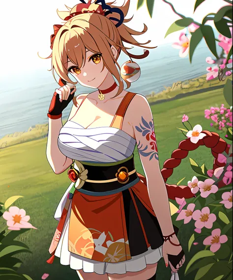（（tmasterpiece））， （best qualtiy：1.7）， （A detailed：1.4）， （A high resolution：1.4）， 8k， （a color：1.5）， 2D， A high resolution， Sharp images， 4K， k hd， yoimiya（genshinimpact）， Next round，  nail polish， bandaged leg，， Tattooed with， one finger glove， Fingerless ...