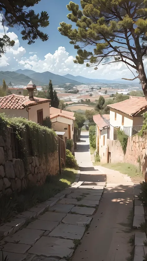 hermoso pueblo campestre con muchas zonas verdes y los habirantes tienen cabello  plateado