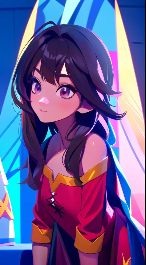 elsa-megumin fusion, mesclando modelos, melting, usando roupas da megumin, usando chapeu da megumin, segurando o cajado, dentro ...