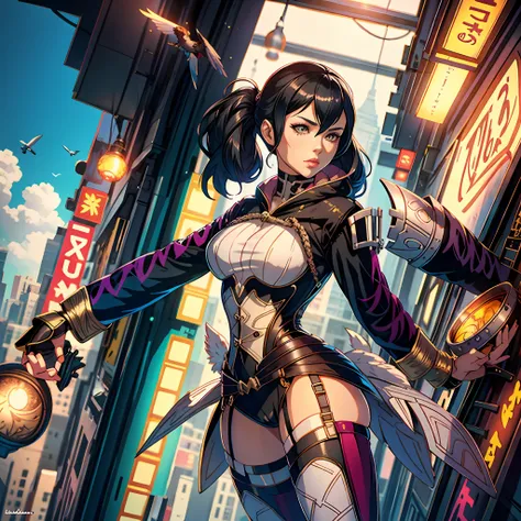 Theres a woman in a corset and a bird flying around her, Artgerm Julie Bell Beeple, Artgerm extremamente detalhado, Modelo IG | Artgerm, estilo Artgerm, cushart krenz arte chave feminina, estilo de Artgerm, estilo Artgerm, Estilo Ivan Talavera e Artgerm