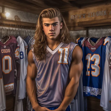 an 18-year-old boy frat bro, embodying the perfect fusion of joey lawrence and cody calafiore with long hair, exuding an aura of...