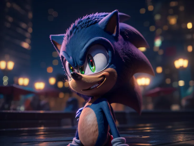 close a powerful threat, sonic's imposing appearance, the hedgehog, menacing stare, ricamente detalhado, hiper realista, 3d-rend...