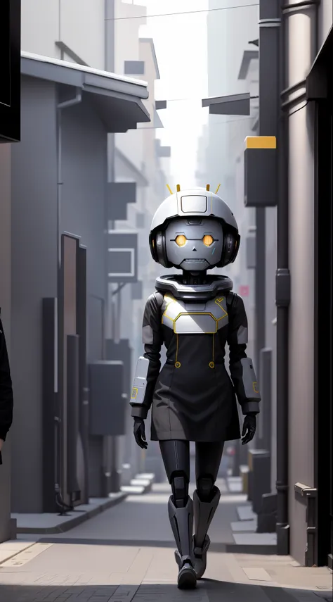 robot, android, walking in the street, (((professional photo plane perfectly framing the character))), high definition details, ...