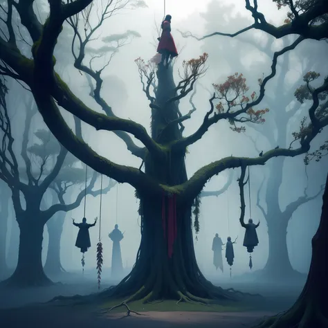 1 tree many branches ((((heads hanging from branches)))), hell tree, fantasia sombria,