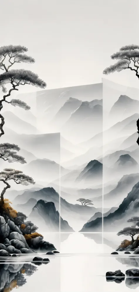 white backgrounid, scenecy, ink, mont, Eau, the trees,lakeside,Hairy crabs,crabs