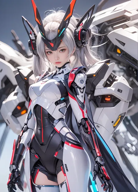 top-quality、tmasterpiece、超a high resolution、arad woman in a futuristic suit with wings and sword, girl in mecha cyber armor, cyb...