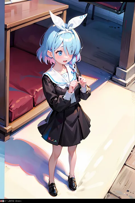 Braids,short-hair,girl with,Anime style,Black sailor suit