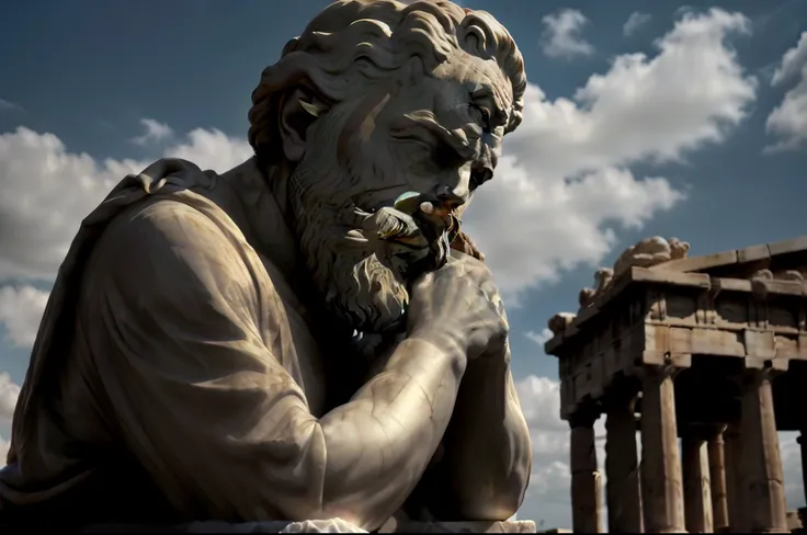 arafed statue of a man with a beard and a hand on his chin, philosopher, pensador, Estoicismo, divino e estoico, O Pensador, Pose de pensador, philosophical, Stoic attitude, Marble statues, Pose estoica, deus grego, pensativo, Greek statue, stoic, an ancie...