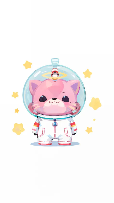 cartoon cat with stars and stars around the spacesuit, space molly, cute astronaut sticker art, in a space cadet outfit, wears t...