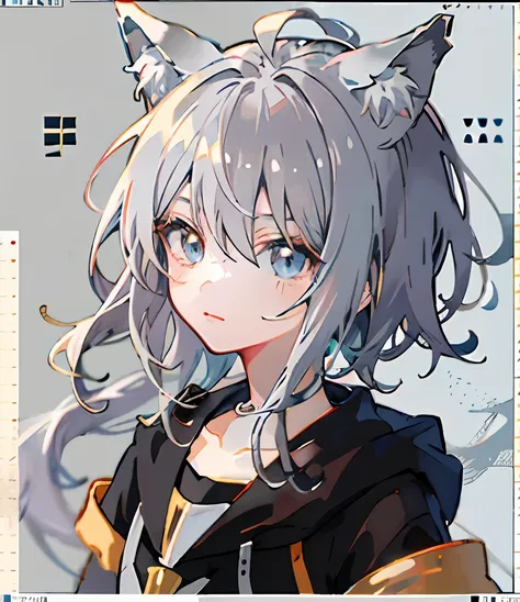 style anime, （（（black gradient silver hair））），kagamine rin，anime moe art style, anime style. 8k, anime girl with wolf ears, vrch...