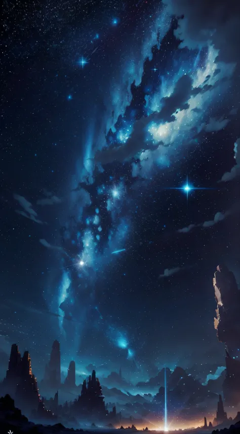 the starry sky, the planet, futurism, cinematic lighting, masterpiece