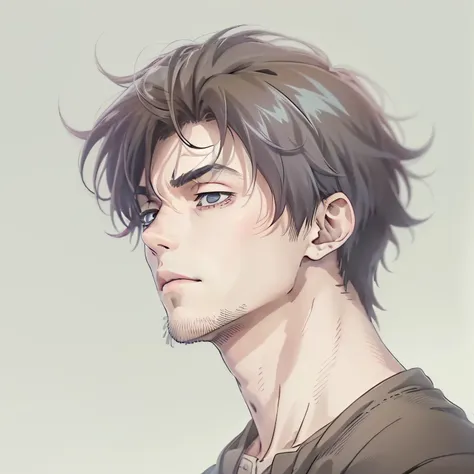 anime handsome guy, anime portrait of a handsome man, age 30s、a dark-haired, white background