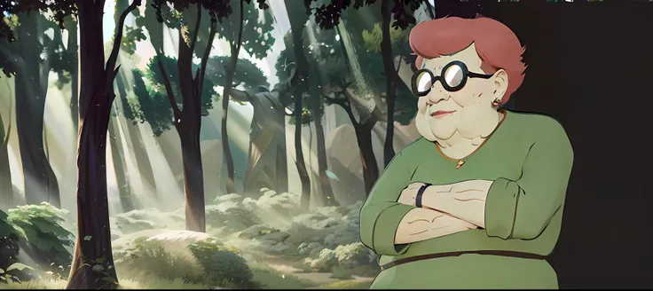 Grandma Anime in front of a tree in a forest, estilo de arte league of legends | |, arte oficial de jogo, alta qualidade