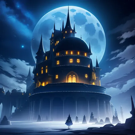 moonlit night fantasy fortress，mysterious and dark，clear and detailed image quality，captivating shots，soft lighting，great detail...