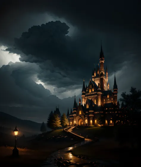 masterpiece, extremely detailed, uhd 8k, octane render high detail, hyper-detail, create a castle dark and errie it's very prese...