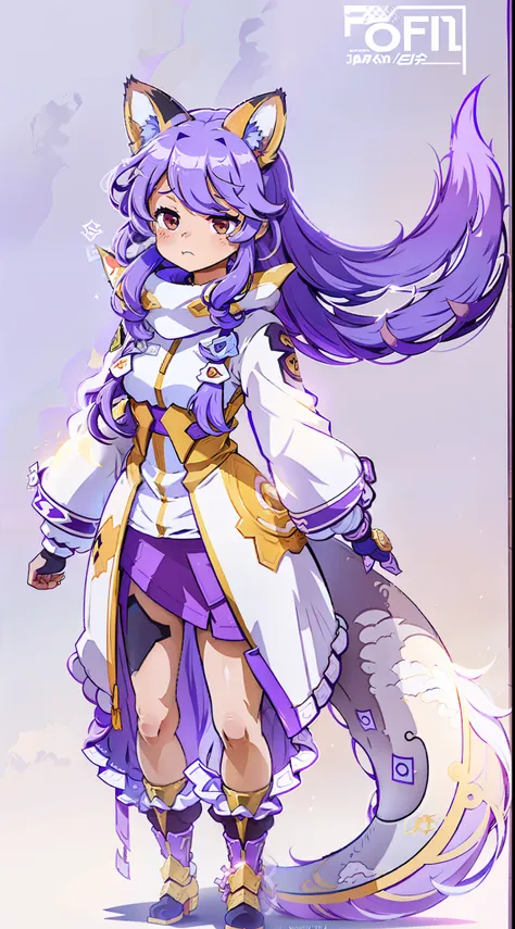 fox ears、fox tail、purple hair、the long-haired、long hair，parka、jersey、gymnastic suit、standing picture、short、lori、gamine，fullllbod...