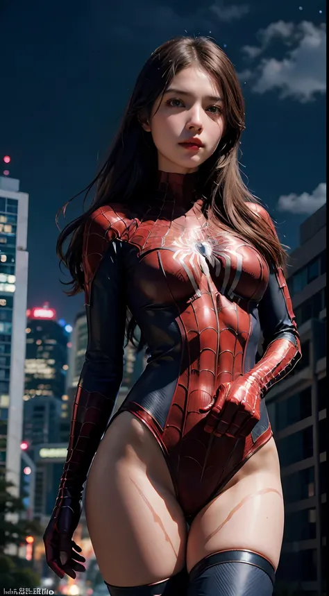 (wearing spiderwoman_cosplay_outfit:1.1), in front of a sky, 
good hand,4k, high-res, masterpiece, best quality, head:1.3,((hass...