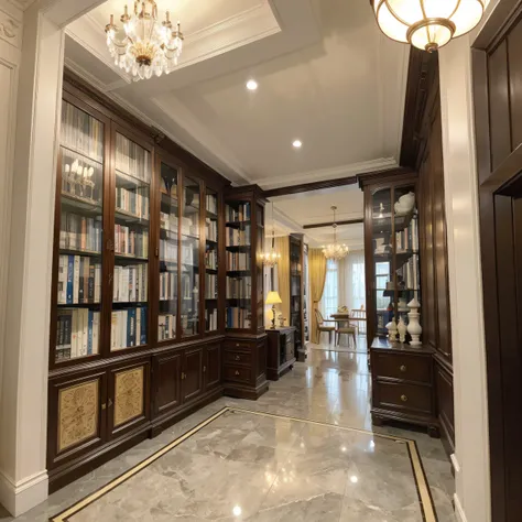 ,Masterpiece, Best quality,8K, 超高分辨率,Reallightandshadow,Enter the research,Its like traveling through a time tunnel,Come to the elegant aristocratic world。Oil painting hanging on the wall,The antique bookcases are filled with precious ancient books。Warm ye...