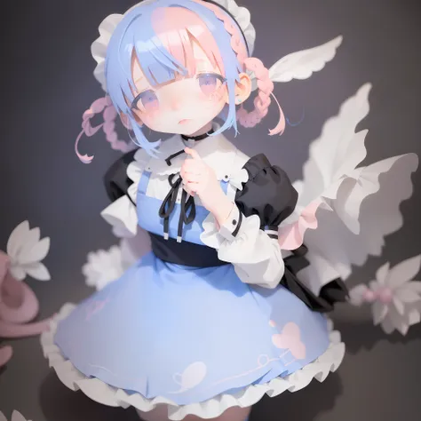 girl with、short-hair、Braids、Pastel blue hair、Pastel pink hair、Black maid clothes、Crying expression、