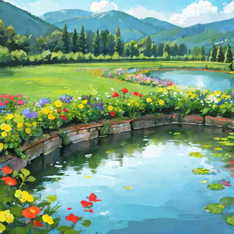 flowers,garden,lake