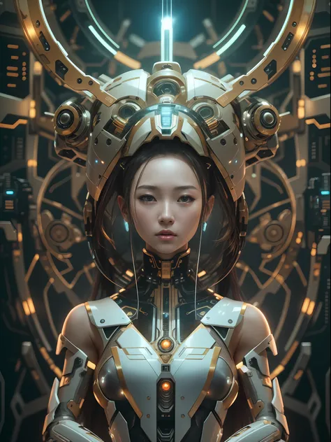 in this breathtaking 8k portrait photo, a beautiful cyborg robot girl in the style of "goddess of victory nikke" captivates with...