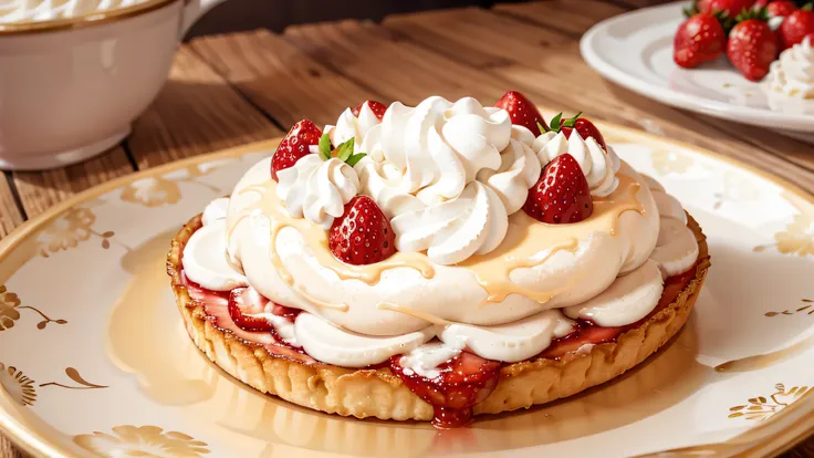 masterpiece, high quality, best quality, strawberries with cream, foodphoto,