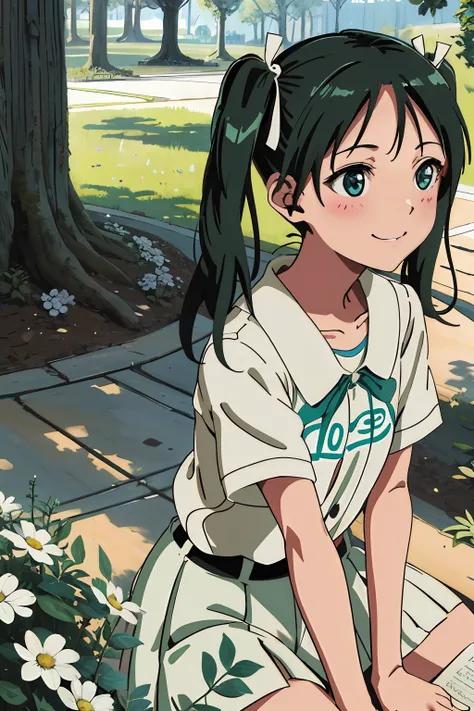 (highres, best quality:1.2), 1girl, radiance, soft contours, beautiful drawing, upper body, concept art, eyelashes, kyoani hyouka style, detailed background, bright colors,
francesca lucchini, hair ribbon, smile, twintails, t-shirt, colorful clothes,
Outdo...