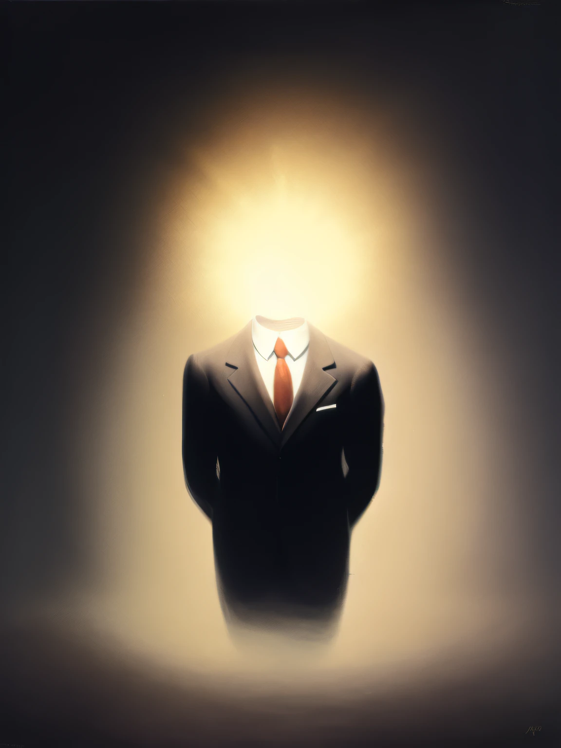 a painting of a man in an elegant suit with a white light in place of his head, ultra definition, 4k cinematic lights, photoreal...