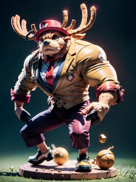 masterpiece, best quality, ultra-detailed, chopper, muscular furry deer, 1boy, solo, full body, wearing suits, detailed face, da...