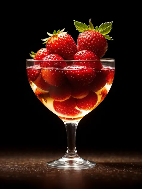 product photography of a 10 small strawberries fall into a glass of milk, intricate, epic, highly detailed, vibrant, food photog...