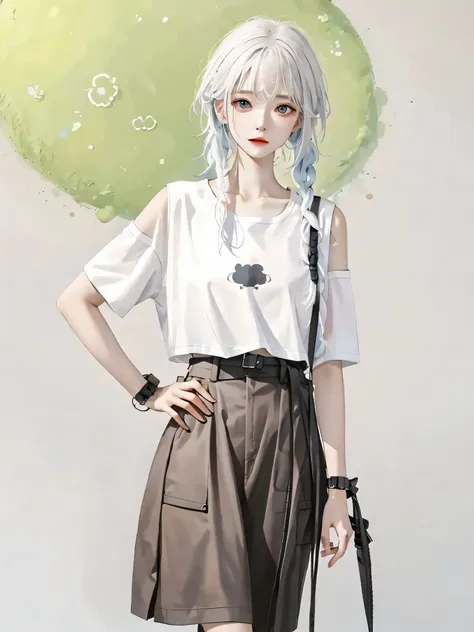 1 girl, (white skin: 1.4), gray-blue hair, colored inner hair