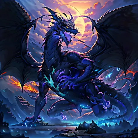 the black dragon with emerald green eyes and purple aura is a creature of beauty and mystery. your darkened skin is like the dee...