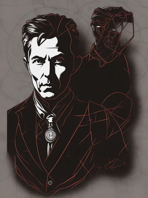 nikolas tesla, arte da camiseta, 2d, ((fundo preto: 1, 5)), vetor, cores vivas, obra-prima, melhor qualidade, detalhes intrincad...