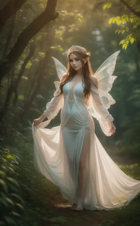 a smile、being thin、photo of a gorgeous 20-year-old finnish fairy wearing (white flow dress:1.2) and (delicate fairy wings:1.2), ...