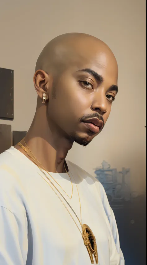 1rapper with Bald hair, modern all-white clothing with black stripes(H R Gigger), fog, detailed and realistic image, amazing composition with vintage scenery with abstract shapes, abstract minimalist background with tentacles, melt, drip, yoshitomo nara:1....