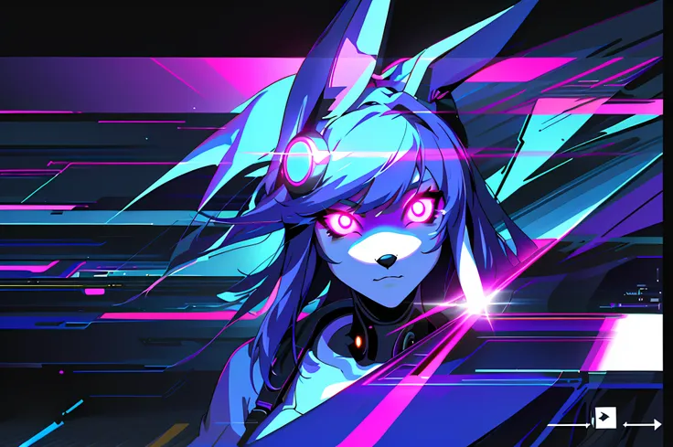 (vintage vhs), (crt screenshot), (Zen, Amy Sol style), running scene from a show about a blue anthro furry kemono rabbit who investigates deep space crime, (vast decrepit scenery:1.2) blame! style, nightmarish illustration, glowing eyes everywhere, intense...