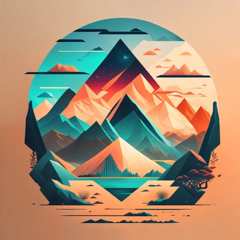 minimalist landscapes composed of geometric shapes , t-shirt design, midjourney, vector art, hydro74