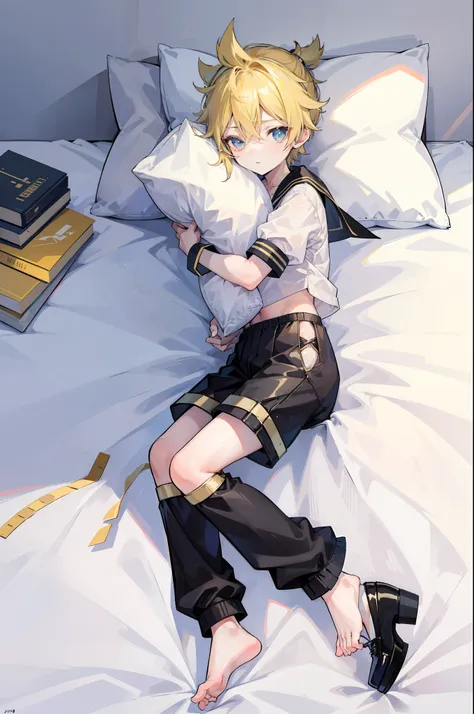 best quality, ultra precision, (one boy), (len_kagamine), cute, cool, blond hair, shota, handsome, cowlick, sailor uniform, blac...