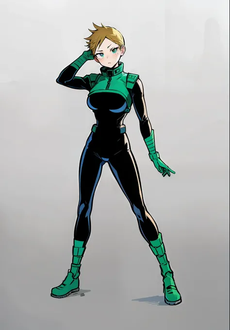 My Hero Academia style, anime Girl, female, wide hips, wide thighs, large breast, Hero suit, full body suit,
