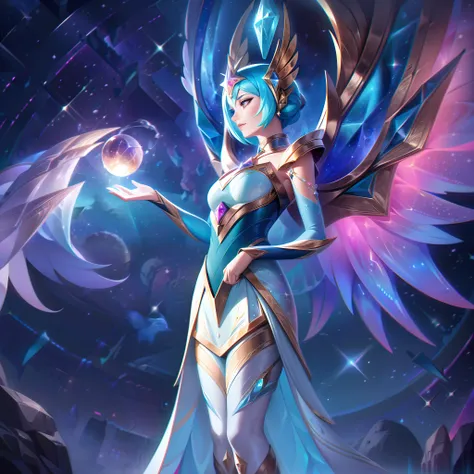 the epic skin "star guardian emprekyara" depicts the weather warden as a celestial guardian of the stars, embracing the cosmic t...