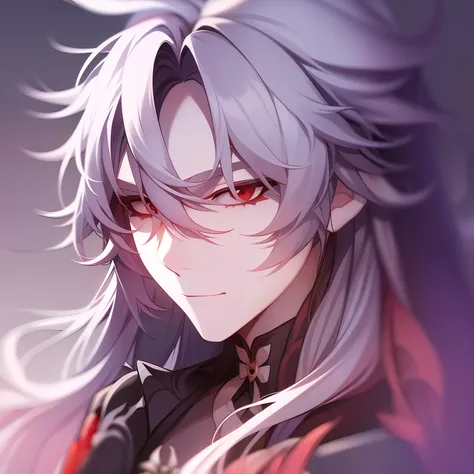 1man, Blade from honkai star rail, white hair, calm, detailed, beautiful face, calm atmosphere, looking at viewer, interesting composition
