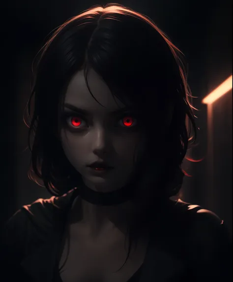 (masterpiece), (highest quality), ultra high res, (dark art:1.3), deep shadow, dark theme, red eyes, glowing eyes, dark lips, sl...