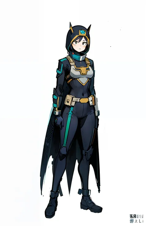 my hero academia style, anime girl, female, wide thighs, wide hips, big chest, hero costume, full body suit, face covering, mask...